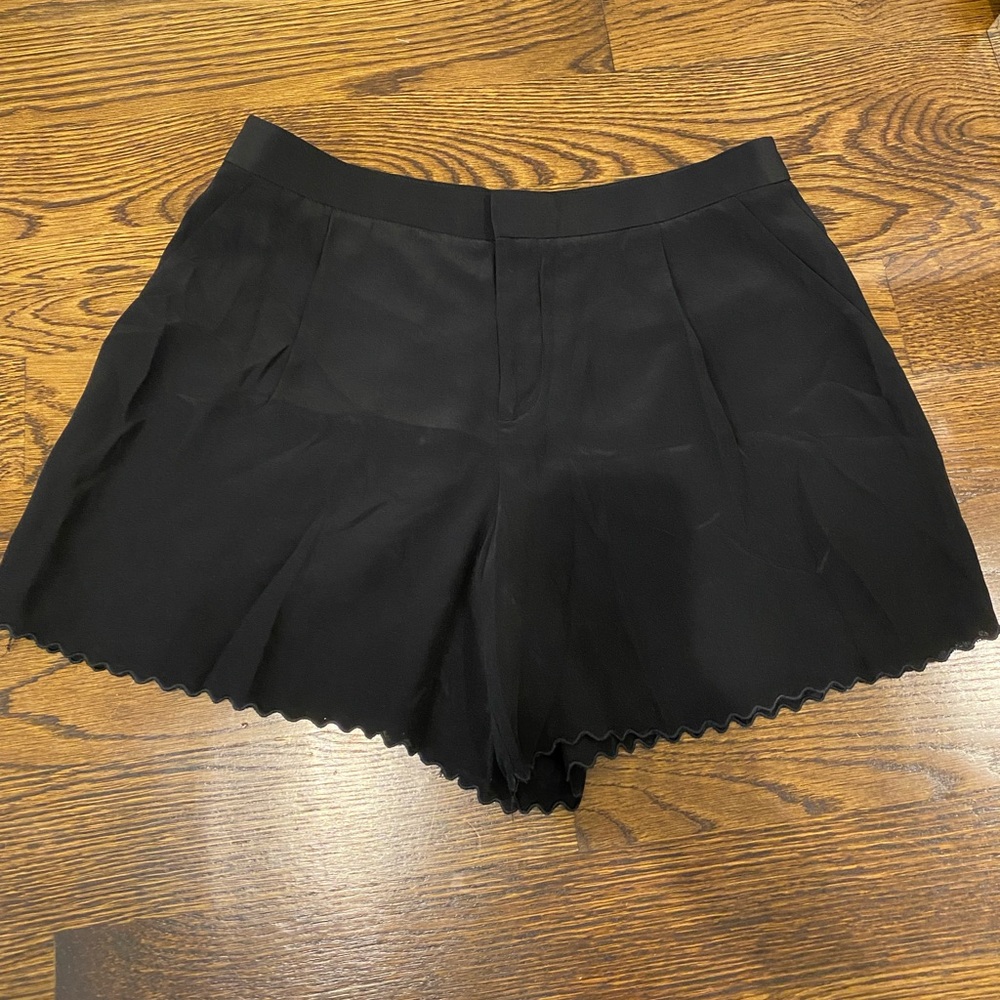 Club Monaco black silk shorts , scallop edging 4